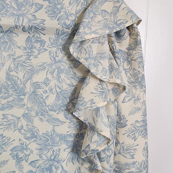Express Cottagecore Boho Ruffle Poet Blouse Xs Blue Cream - Picture 10 of 11